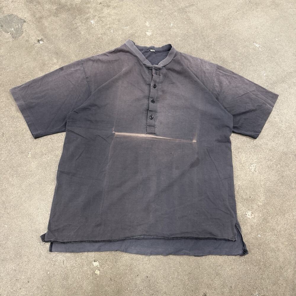 VINTAGE 60s FADED HENLEY COTTON T SHIRT NAVY LARGE